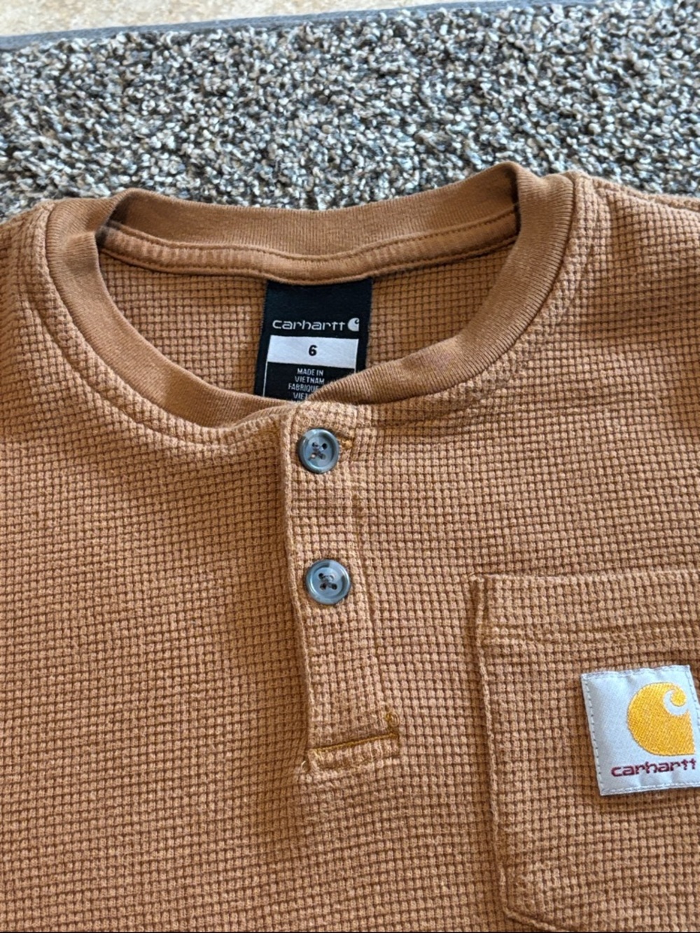 Carhartt Kids Long-Sleeve Waffle Henley in Caramel Brown - Picture 3 of 7